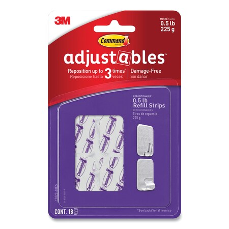Command Adjustables Repositionable Mini Refill Strips, Holds up to 0.5 lb, 1.03 x 1.32, White, 18 Strips 17820-18ES